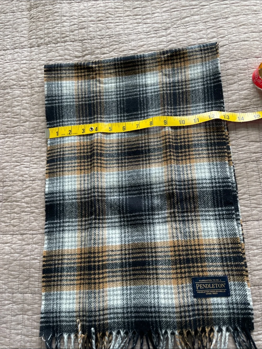 Pendleton Plaid Wool Scarf in Black, White & Tan
